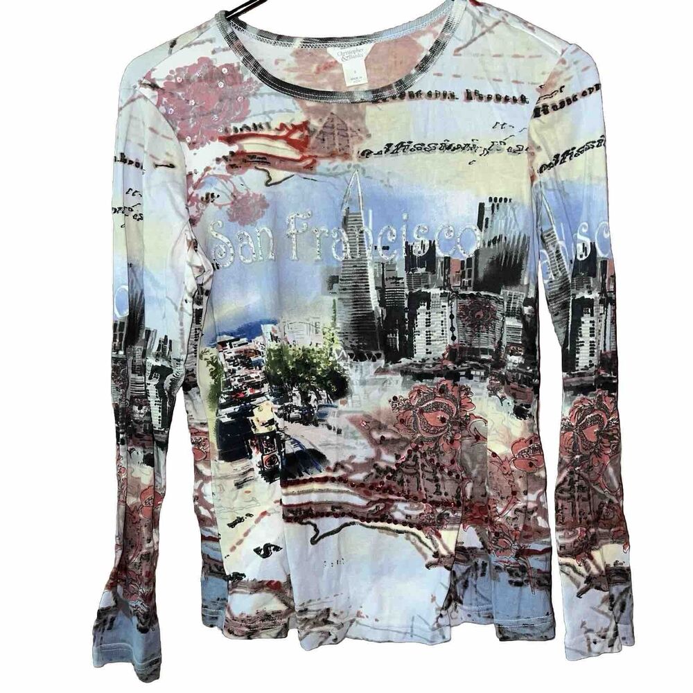 Christopher & Banks San Francisco Beaded Sequin Long Sleeve Tee Small